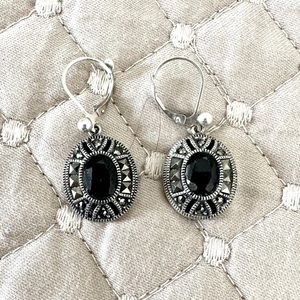 Drop sterling silver and marcasite earrings.